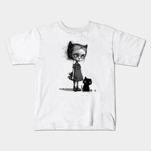 Little Girl with black Cat Kids T-Shirt